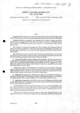 South Africa, Prince Edwards Islands Act 1948