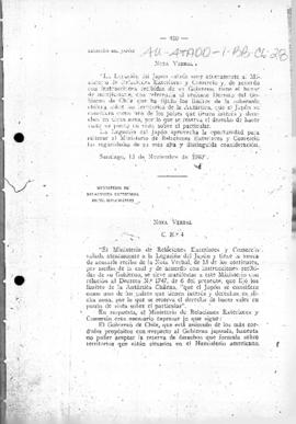Japanese note to Chile reserving the Japanese position with regard to the Chilean decree of 6 Nov...