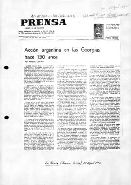 Press article "accion Argentina en las Georgias hace 150 años" Prensa