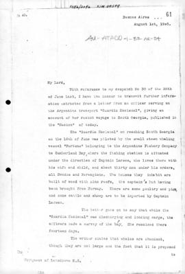 British despatch from Buenos Aires concerning Argentine whaling activities on South Georgia Island