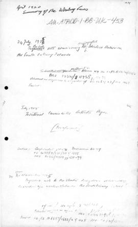 United Kingdom, handwritten notes concerning developments between 1920 and 1937