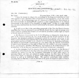 British despatch to New Zealand concerning the French proposal for reciprocal rights of overfligh...