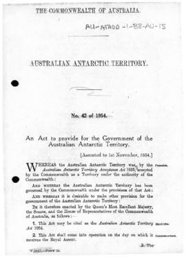 Australia, Australian Antarctic Territory Act 1954