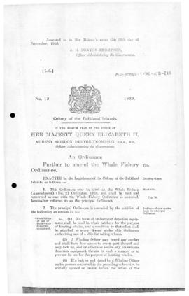 Falkland Islands, Whale Fishery (Amendment) (No. 2) Ordinance, no 15 of 1959