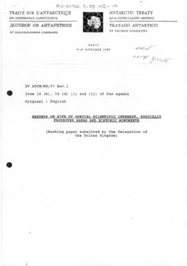 Fifteenth Antarctic Treaty Consultative Meeting, Paris, Working paper 37 Revision 1 "Reports...
