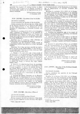 United Nations Resolution 3160 urging resolution of the sovereignty dispute between United Kingdo...