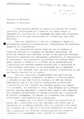 Fifteenth Antarctic Treaty Consultative Meeting, Paris, Non-paper "Delegation de Roumanie&qu...
