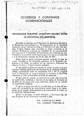 Joint declaration of Argentina and Chile concerning the South American Antarctic