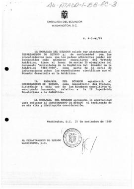 Ecuador, note concerning Antarctic activities of the Republic of Ecuador