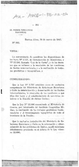 Argentina, Decree no. 7,713 M. 361 concerning the composition operations of Boundary Demarcation ...