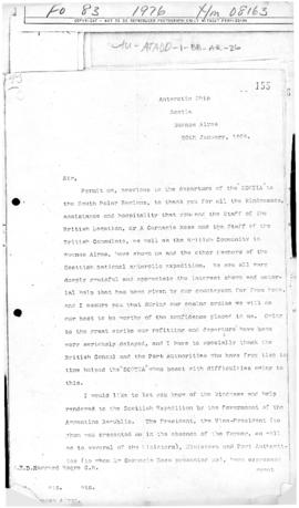Letter from the leader of the Scottish National Antarctic Expedition concerning Argentine assista...