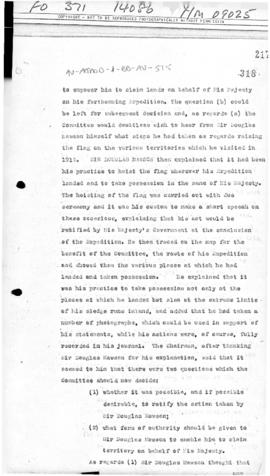 Minutes of Inter-departmental Committee recording acts of possession by Douglas Mawson