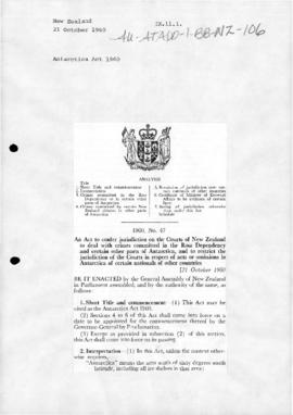 New Zealand, Antarctica Act 1960