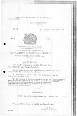 Falkland Islands Dependencies, Application of Colony Laws Ordinance, no 3 of 1958