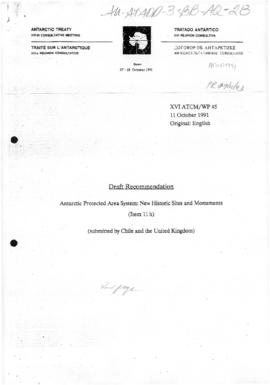 Sixteenth Antarctic Treaty Consultative Meeting, Bonn, Working paper 45 "Draft recommendatio...