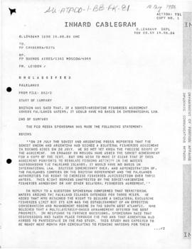 United Kingdom media statement concerning proposed Soviet Union/Argentina fisheries agreement in ...