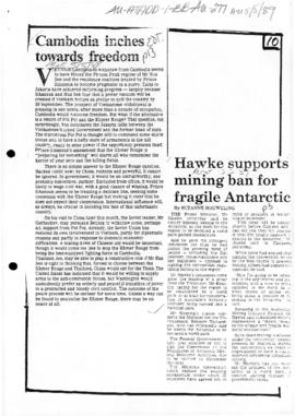 Houweling, Suzanne "Hawke supports mining ban for fragile Antarctic" The Australian