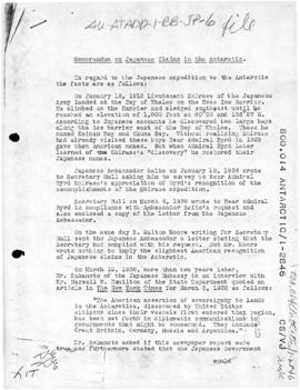 United States Memorandum concerning Japanese claims in the Antarctic