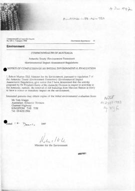 Antarctic Treaty (Environment Protection) (Environmental Impact Assessment) Regulations, Notice o...