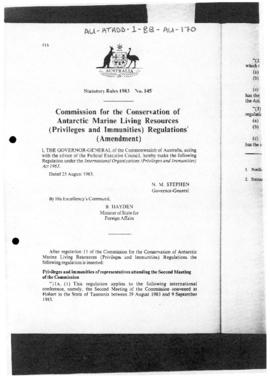 Australia Statutory Rules 1983 No 145 "Commission for the Conservation of Antarctic Marine L...