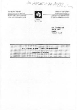 Nineteenth Antarctic Treaty Consultative Meeting, Seoul, Information paper 44 "Statement in ...