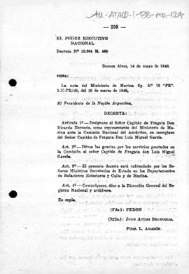 Argentina, Decree no. 13,864 M. 465 replacing the representative of the Department of the Navy on...