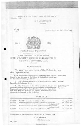 Falkland Islands Dependencies, Application of Colony Laws (No. 2) Ordinance, no 2 of 1964