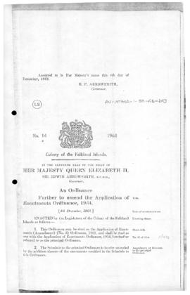 Falkland Islands, Application of Enactments (Amendment) (No. 3) Ordinance, no 14 of 1962