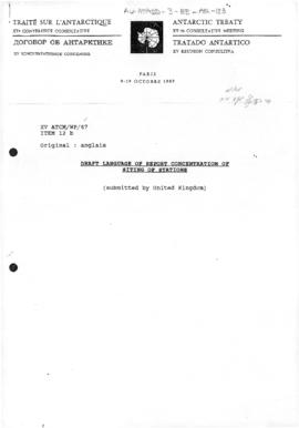 Fifteenth Antarctic Treaty Consultative Meeting, Paris, Working paper 67 "Draft language of ...