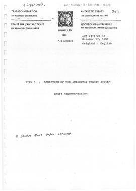 Thirteenth Antarctic Treaty Consultative Meeting (Brussels) Working paper 32 "Operation of t...