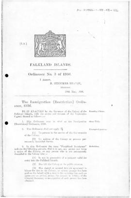 Falkland Islands, Immigration Restriction Ordinance, no 3 of 1936