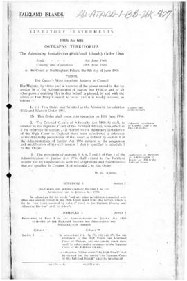United Kingdom, Admiralty (Falkland Islands) Order, No 686, 1966
