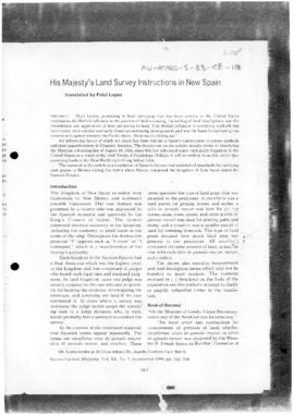 "His Majesty's land survey instructions in New Spain" translated by Fidel Lopez, Survey...