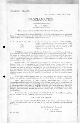 Falkland Islands, Proclamation under the Place-names Ordinance, no 1 of 1963