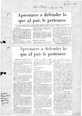 Press articles concerning Presidential message announcing the re-integration of the Falkland (Mal...