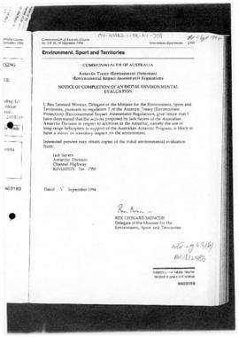 Commonwealth of Australia Gazette, Antarctic Treaty (Environment Protection) (Environmental Impac...