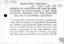 Argentine reservation concerning recognition of frequencies designated for Argentine Antarctic te...