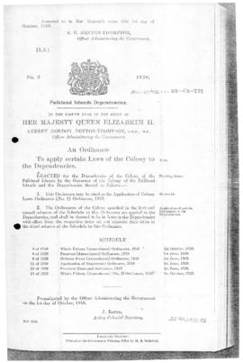 Falkland Islands Dependencies, Application of Colony Laws Ordinance (No. 2) Ordinance, no 5 of 1959