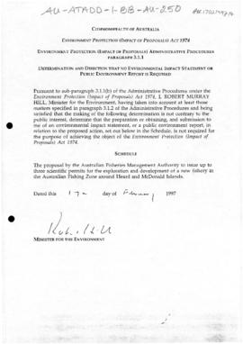 Ministerial determination and direction that no Environmental Impact Statement or Public Environm...