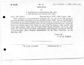 UK note to Australia and New Zealand regarding correspondence with US and agreement with France o...
