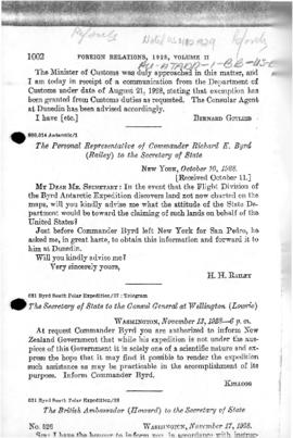 Information concerning Commander Richard Byrd claiming land on behalf of the United States