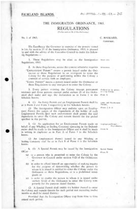 Falkland Islands, Immigration Regulations, no 1 of 1965