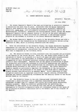 German Democratic Republic and Antarctica, United Nations General Assembly, document A/39/583(Par...