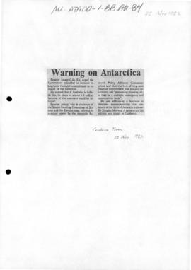 "Warning on Antarctica" The Canberra Times