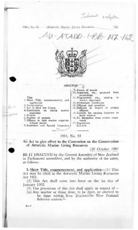 New Zealand, Antarctic Marine Living Resources Act 1981