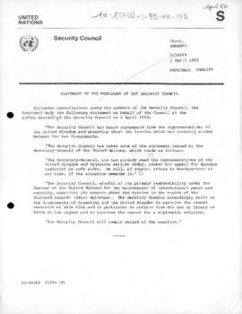 Statement of the President of the United Nations Security Council calling on Argentina and the Un...