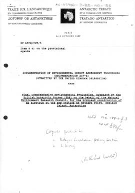 Fifteenth Antarctic Treaty Consultative Meeting, Paris, Information paper 5 "Final Comprehen...