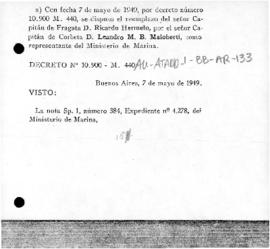Argentina, Decree no. 10,900 M.440 replacing a representative of the Ministry of the Navy on the ...