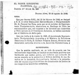Argentina, Decree no. 25,984 M.869 approving the actions of the Argentine ambassador which led to...