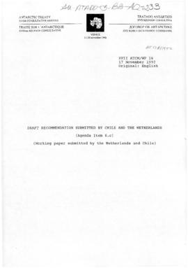 Seventeenth Antarctic Treaty Consultative Meeting, Venice, Working paper 26 "Draft recommend...
